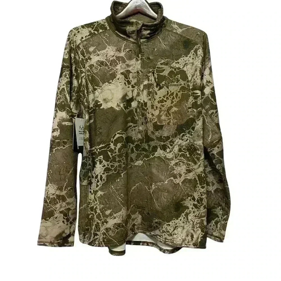 Realtree Jacket Mens XL Green Camoflauge Stretch Knit 1/4 Zip Outdoors ActiveNWT - Picture 1 of 12